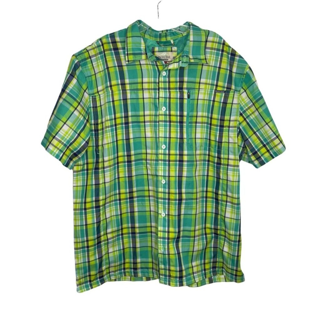 Pacific Trail Mens 2XL Green Yellow Plaid Short Sleeve Hiking Button Down Shirt